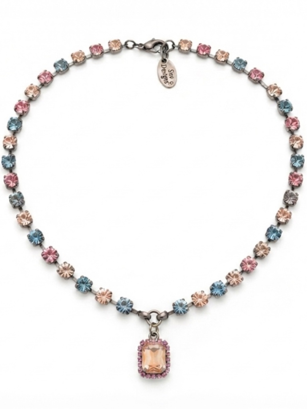 Vintage 90s Pastel Crystal Rhinestone Dangle Statement Necklace Colorful